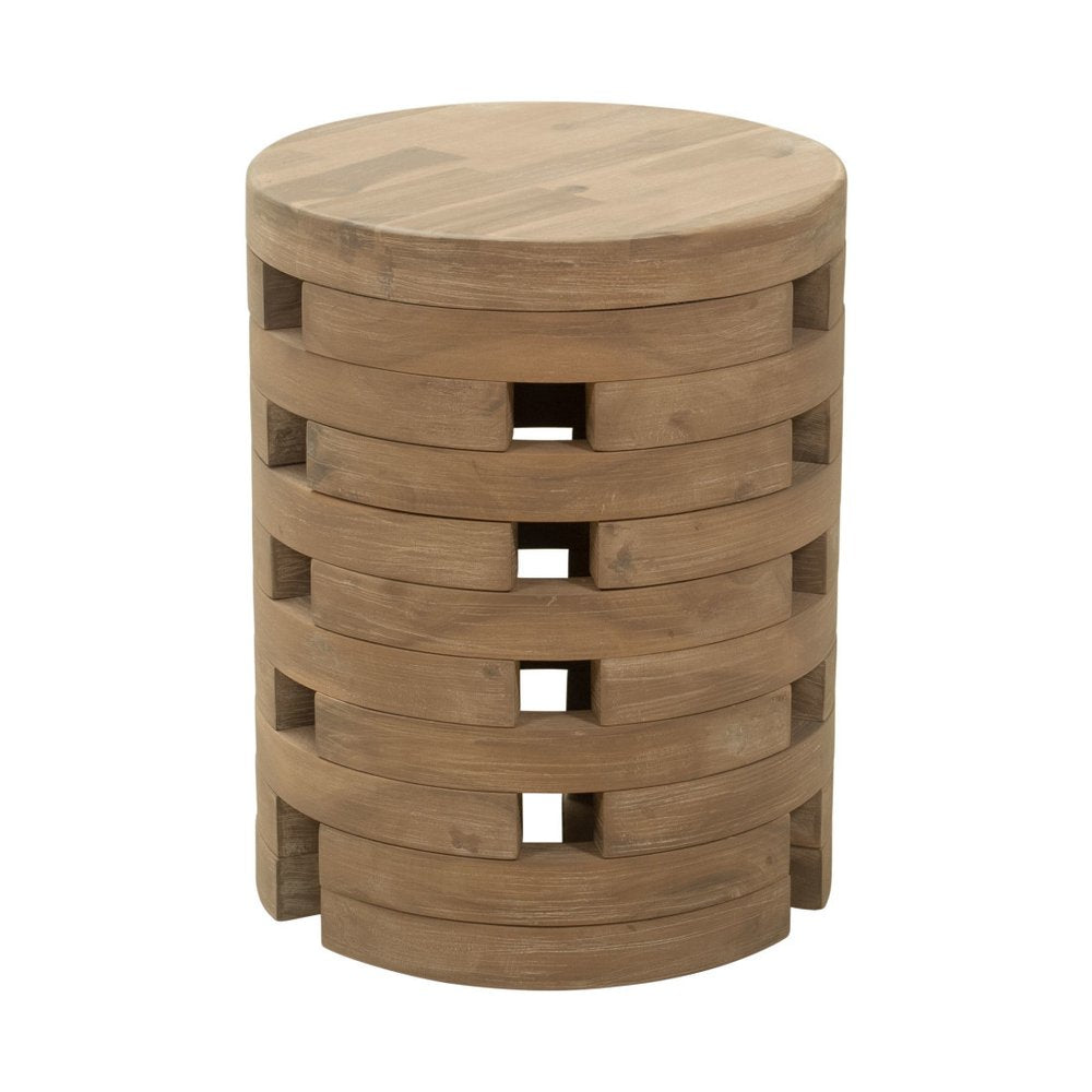 14" Natural Solid Wood Round Outdoor Side Table