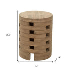 14" Natural Solid Wood Round Outdoor Side Table
