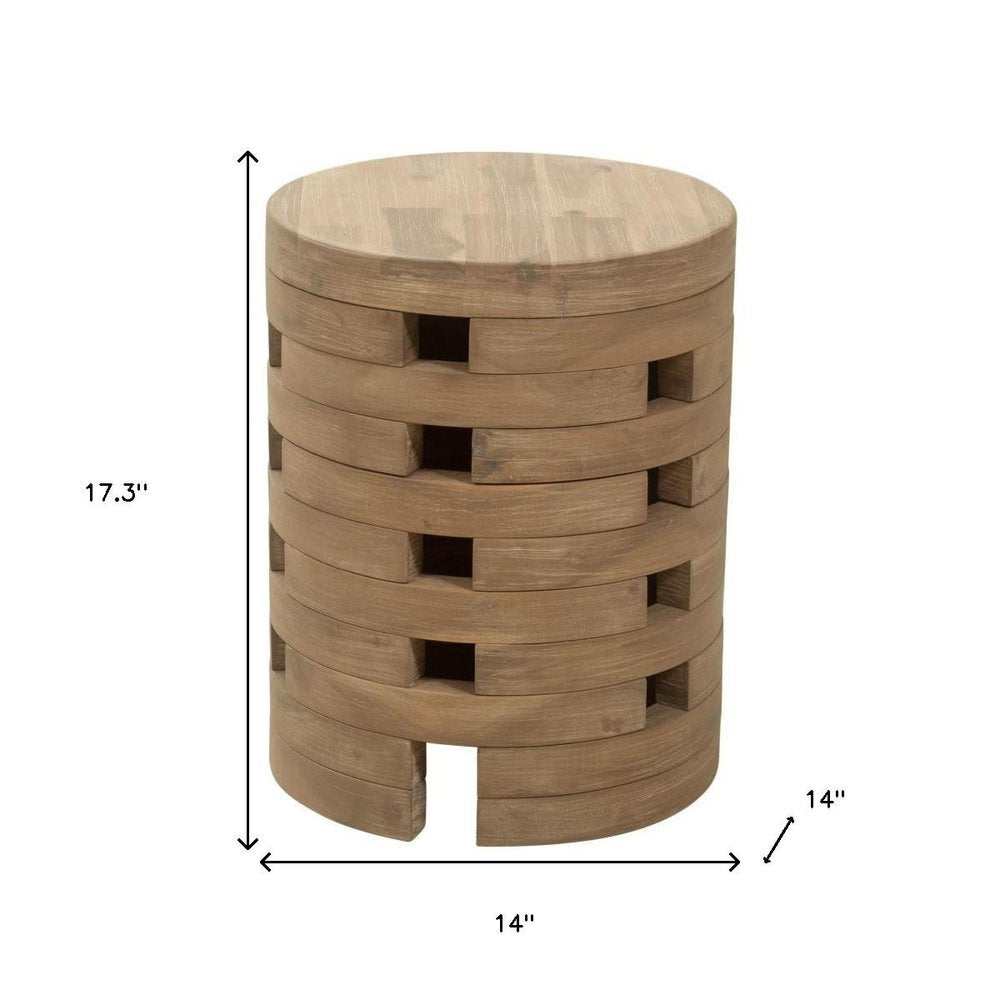 14" Natural Solid Wood Round Outdoor Side Table