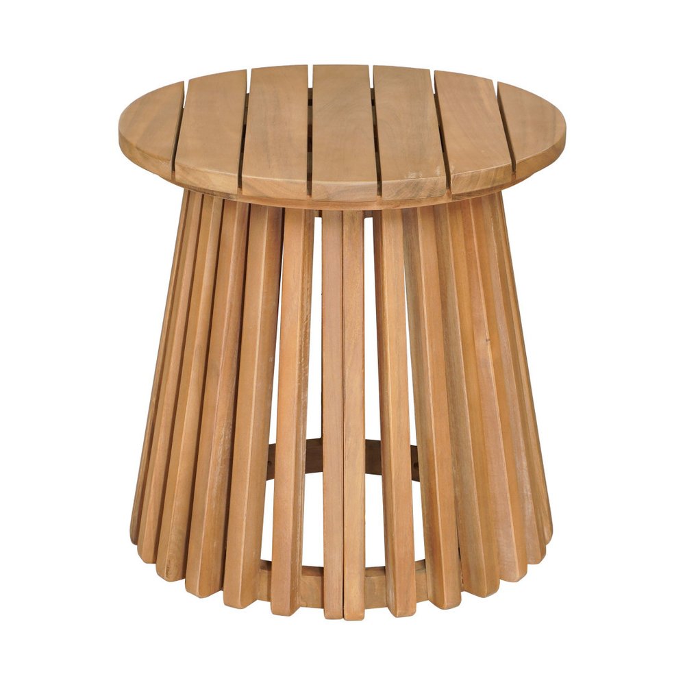 16" Natural Solid Wood Round Outdoor Side Table