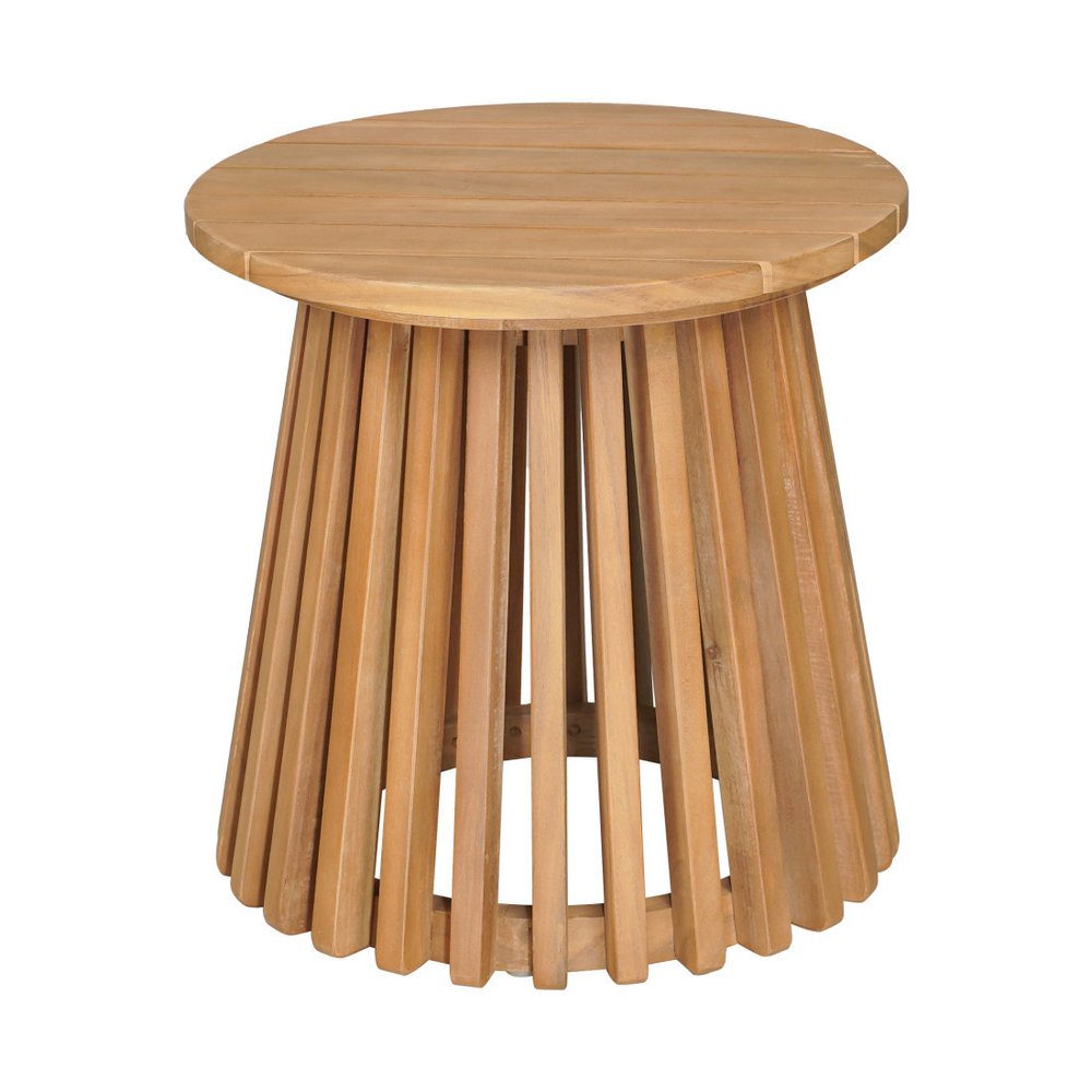 16" Natural Solid Wood Round Outdoor Side Table
