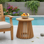16" Natural Solid Wood Round Outdoor Side Table