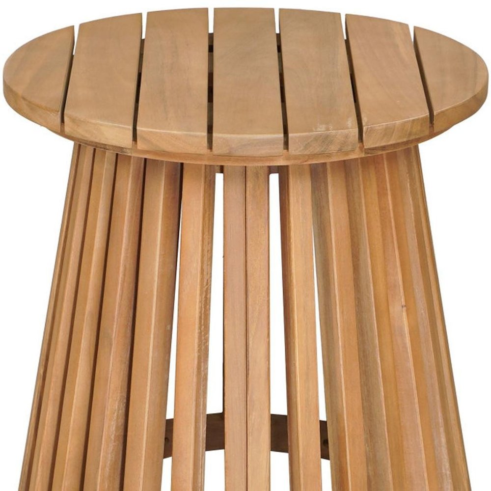 16" Natural Solid Wood Round Outdoor Side Table