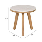 16" Beige and Natural Stone and Solid Wood Round Outdoor Side Table