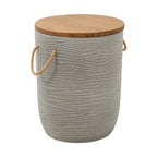 14" Natural and Gray Solid Wood and Faux Concrete Round Outdoor Side Table