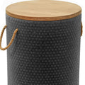 14" Natural and Black Solid Wood and Faux Concrete Round Outdoor Side Table