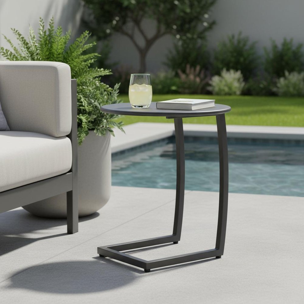 20" Black Aluminum Round Outdoor Side Table