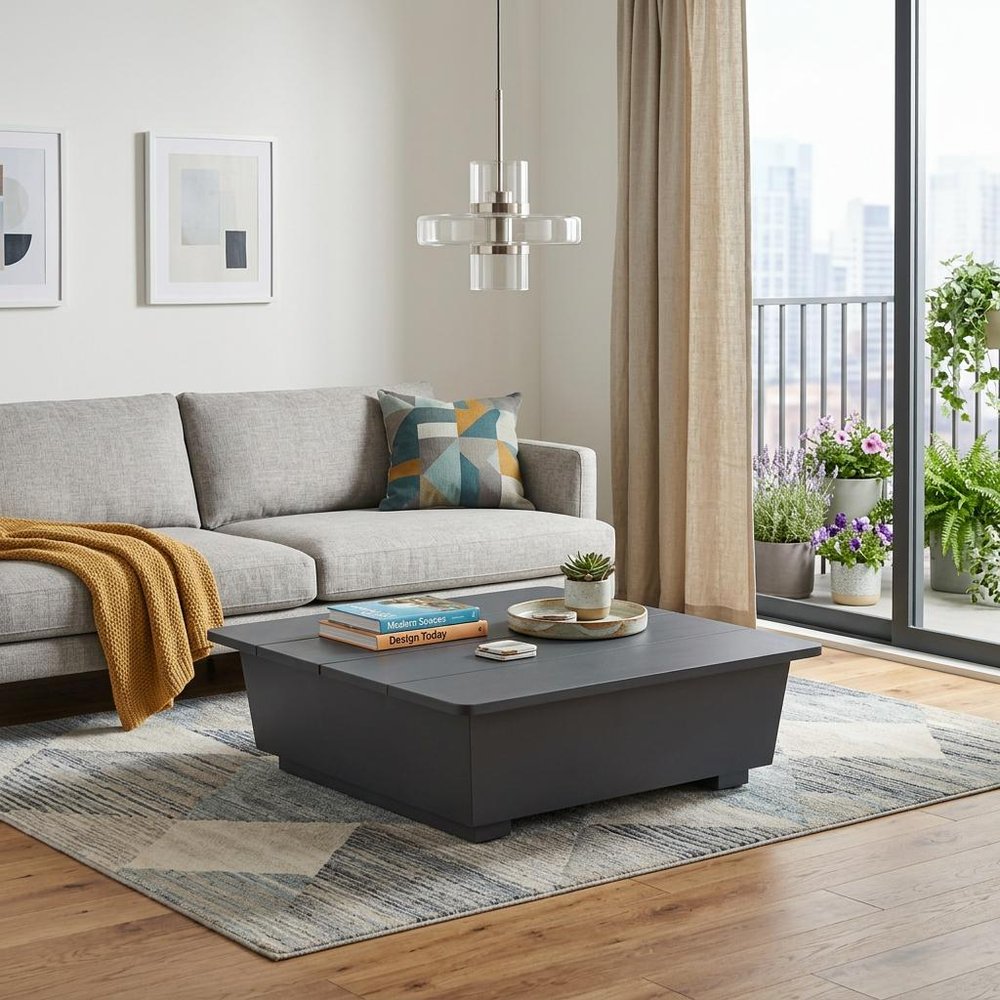32" Gray Aluminum Square Outdoor Coffee Table