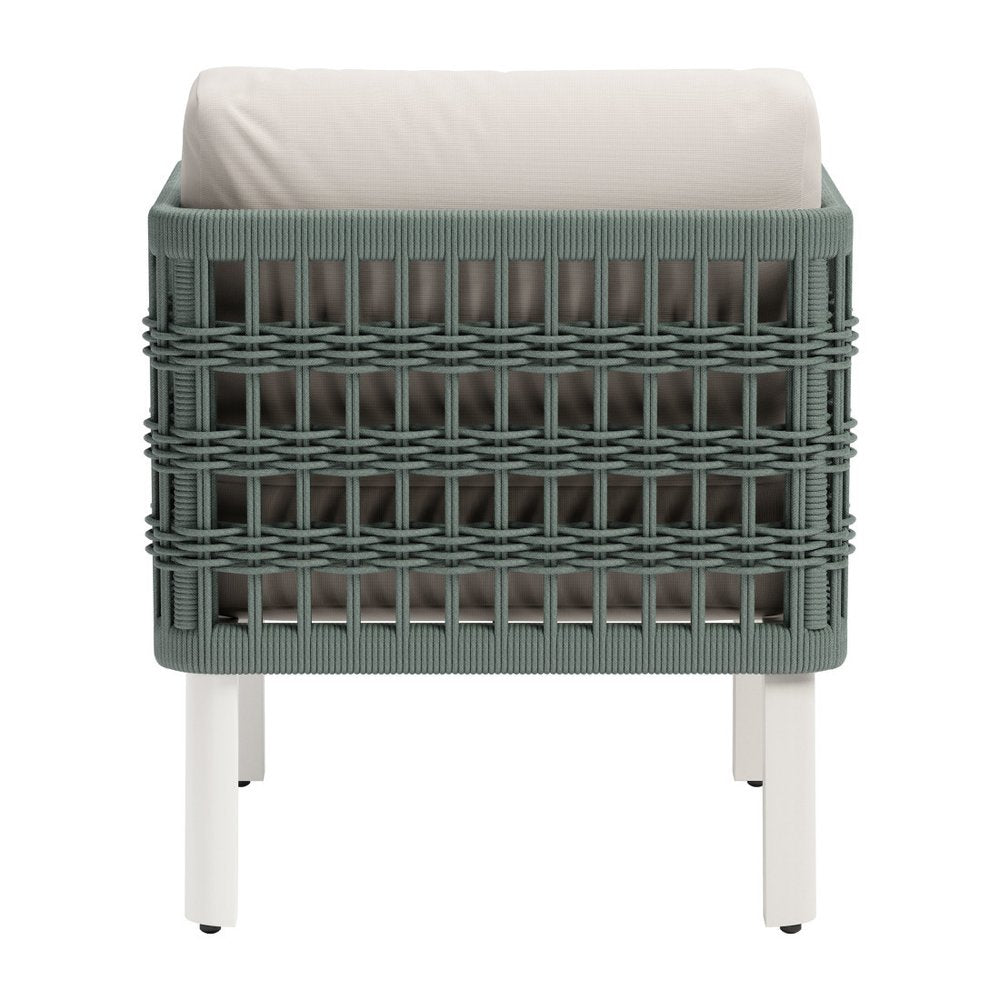 27" Green And White Aluminum Outdoor Accent Chair with White Cushion