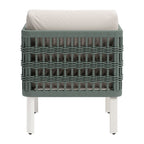 27" Green And White Aluminum Outdoor Accent Chair with White Cushion