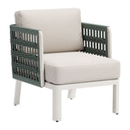27" Green And White Aluminum Outdoor Accent Chair with White Cushion