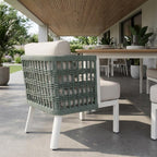 27" Green And White Aluminum Outdoor Accent Chair with White Cushion
