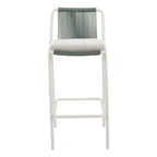 Set of Two White and Green Woven Back And Aluminum Counter Height Bar Chairs