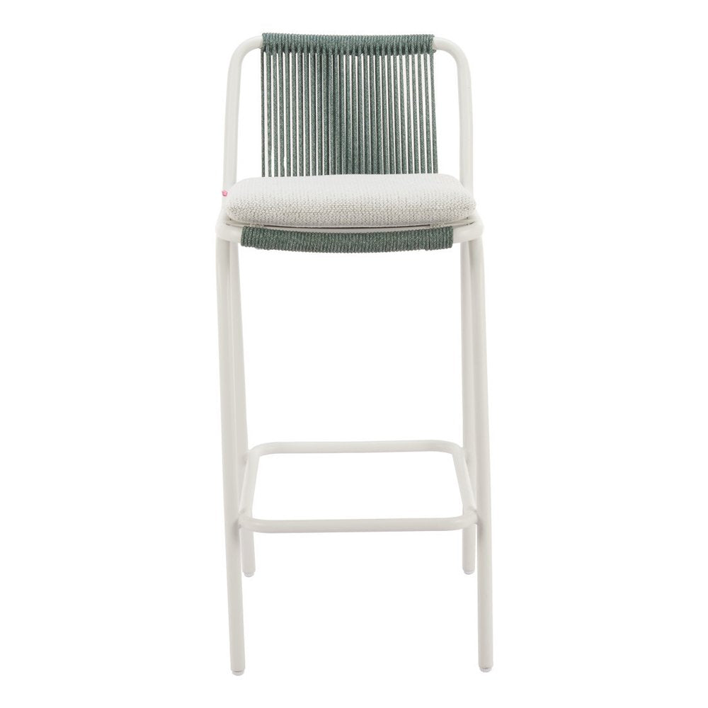 Set of Two White and Green Woven Back And Aluminum Counter Height Bar Chairs