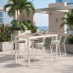 Set of Two White and Green Woven Back And Aluminum Counter Height Bar Chairs
