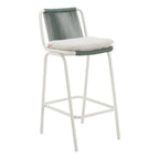 Set of Two White and Green Woven Back And Aluminum Counter Height Bar Chairs