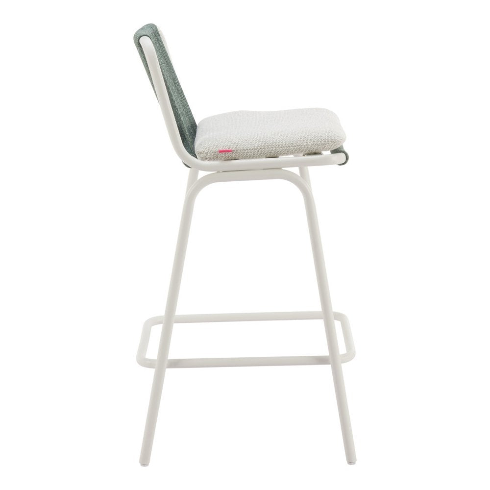 Set of Two White and Green Woven Back And Aluminum Counter Height Bar Chairs