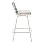 Set of Two White and Green Woven Back And Aluminum Counter Height Bar Chairs