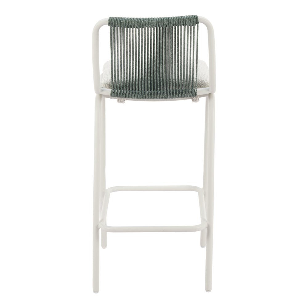Set of Two White and Green Woven Back And Aluminum Counter Height Bar Chairs