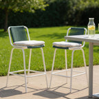 Set of Two White and Green Woven Back And Aluminum Counter Height Bar Chairs