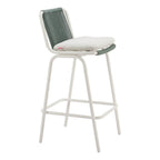 Set of Two White and Green Woven Back And Aluminum Counter Height Bar Chairs