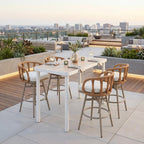 30" Gray Natural and White Aluminum And Faux Rattan Swivel Bar Height Chair