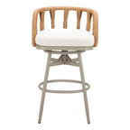 30" Gray Natural and White Aluminum And Faux Rattan Swivel Bar Height Chair