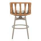 30" Gray Natural and White Aluminum And Faux Rattan Swivel Bar Height Chair