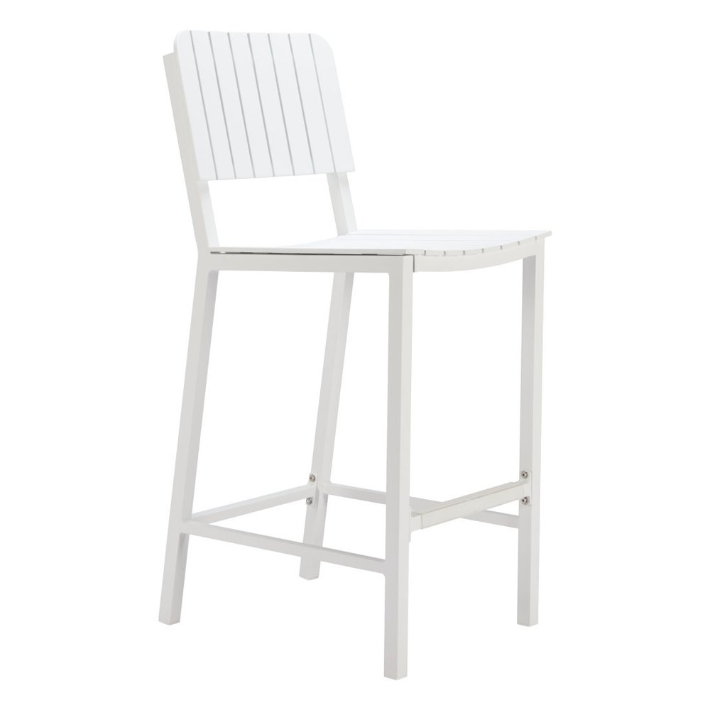 30" White Aluminum Outdoor Bar Height Chair