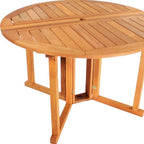 47" Brown Rounded Solid Wood Folding Outdoor Dining Table with Umbrella Hole