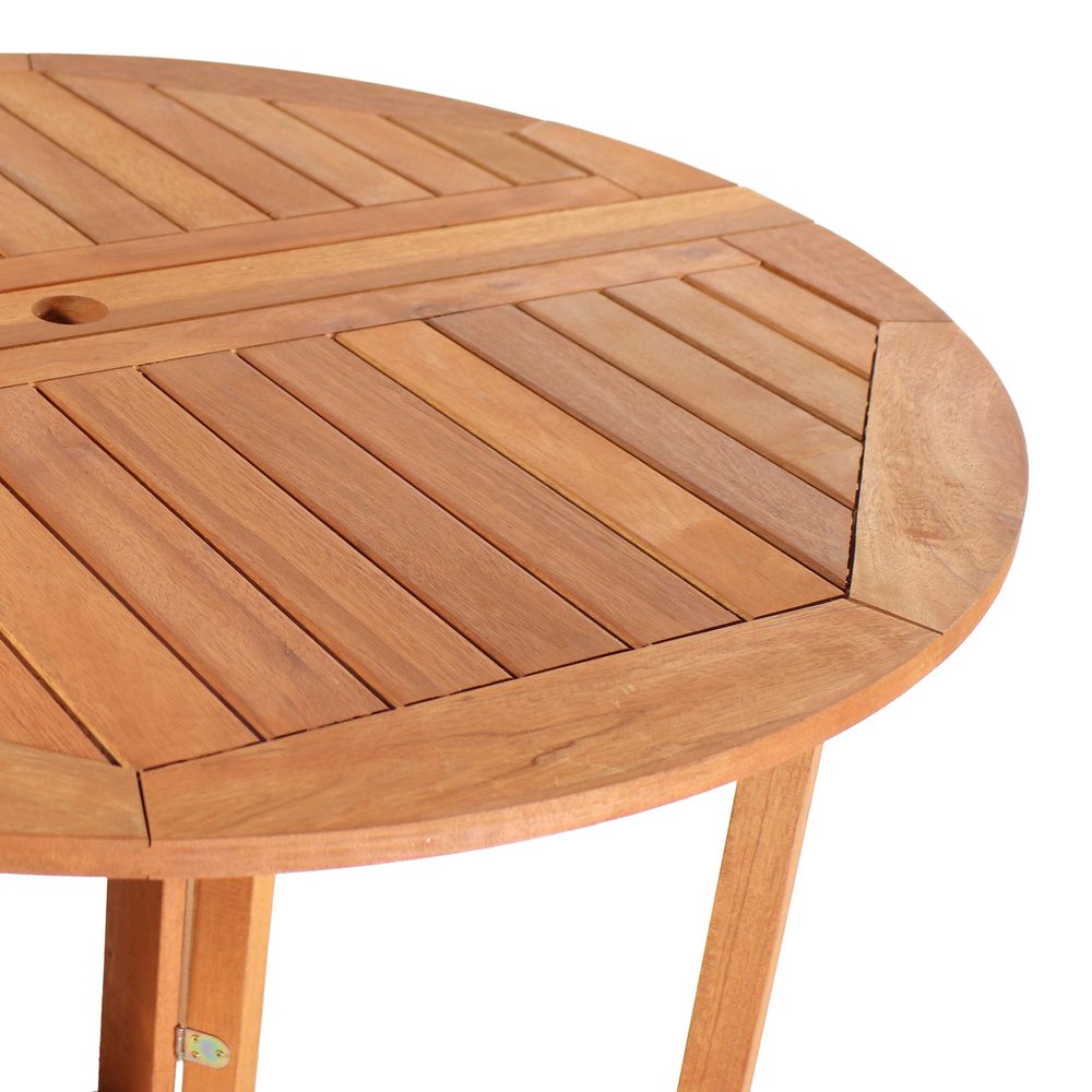 47" Brown Rounded Solid Wood Folding Outdoor Dining Table with Umbrella Hole