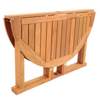 47" Brown Rounded Solid Wood Folding Outdoor Dining Table with Umbrella Hole