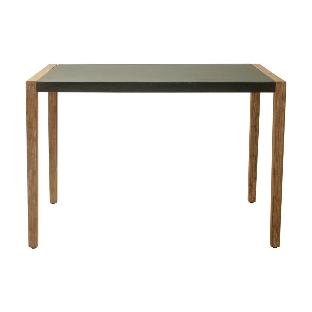 56" Gray And Natural Faux Concrete And Solid Wood Outdoor Bar Table