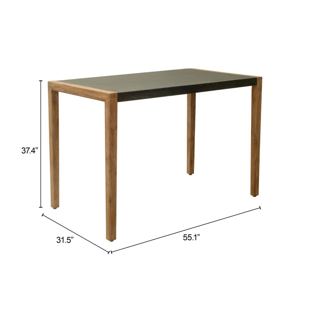 56" Gray And Natural Faux Concrete And Solid Wood Outdoor Bar Table