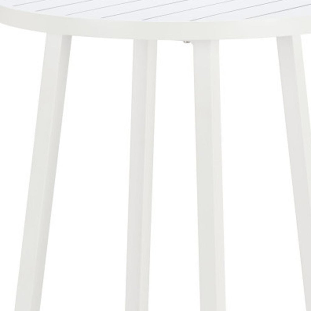 24" White Aluminum Slat Rounded Outdoor Bar Table