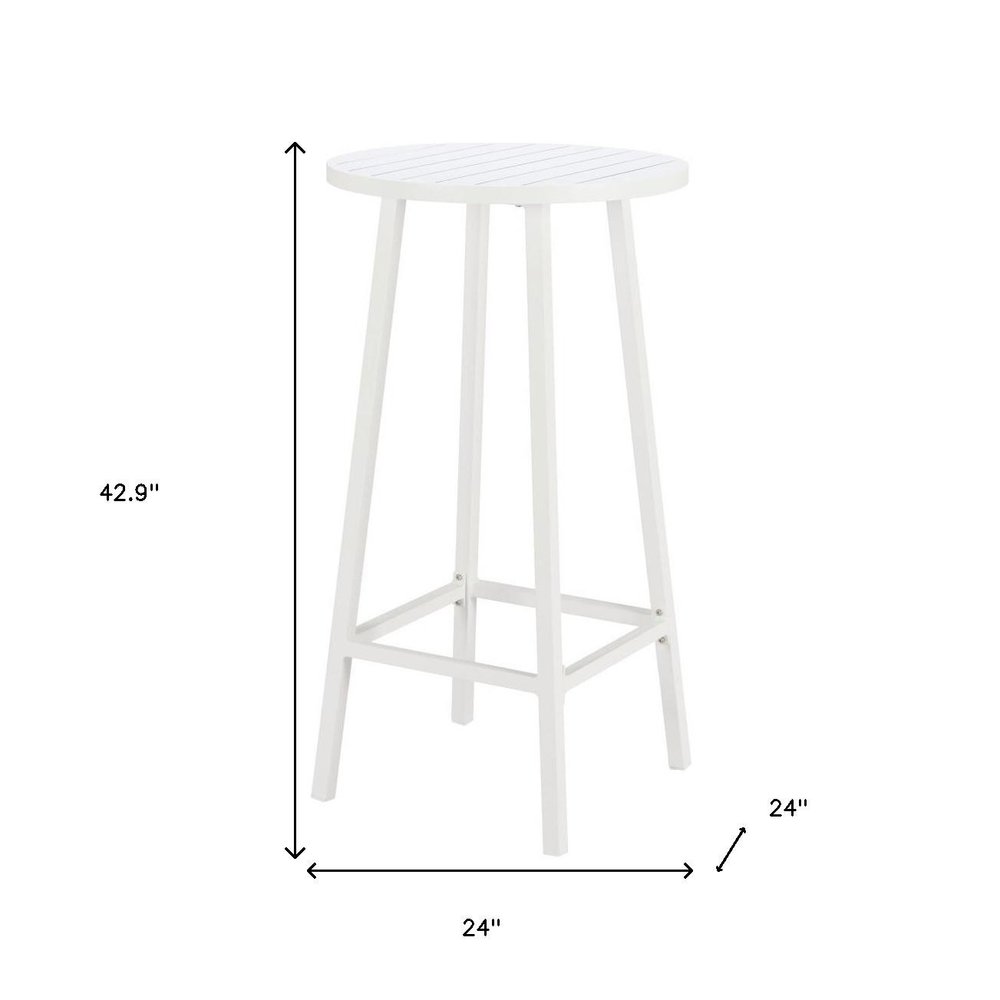 24" White Aluminum Slat Rounded Outdoor Bar Table