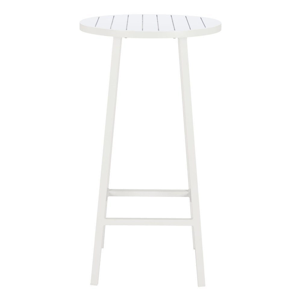 24" White Aluminum Slat Rounded Outdoor Bar Table