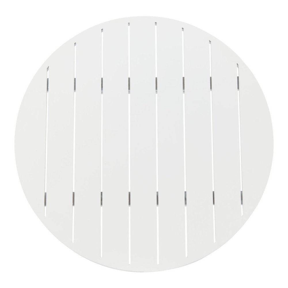 24" White Aluminum Slat Rounded Outdoor Bar Table