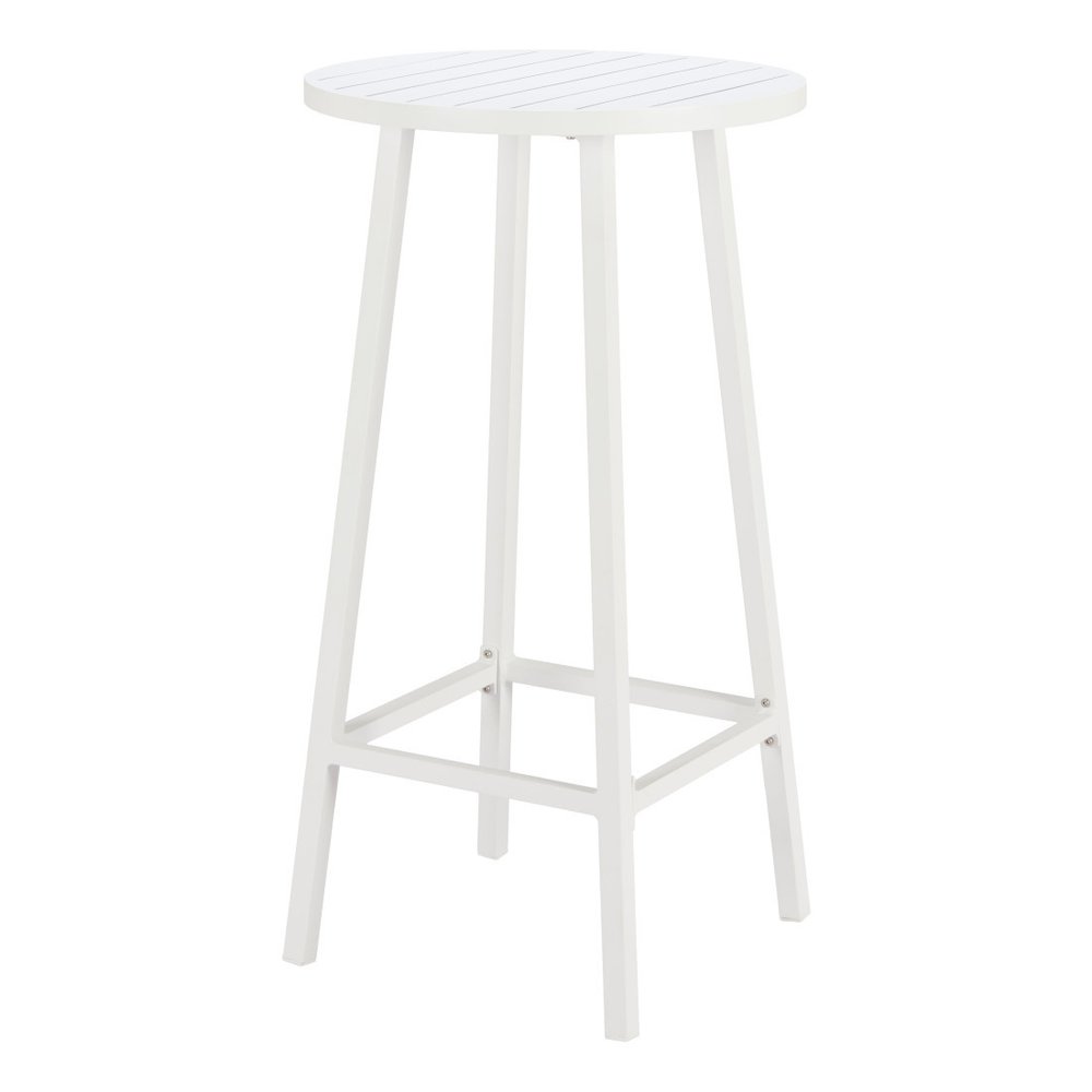 24" White Aluminum Slat Rounded Outdoor Bar Table