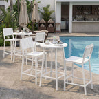24" White Aluminum Slat Rounded Outdoor Bar Table