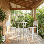 24" White Aluminum Slat Rounded Outdoor Bar Table