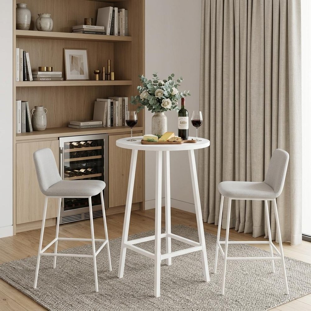 24" White Aluminum Slat Rounded Outdoor Bar Table