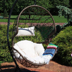35" Beige Steel Outdoor Egg Chair