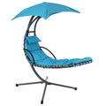 74" Silver Steel Outdoor Floating Chaise Lounge with Teal Blue Cushion And Canopy