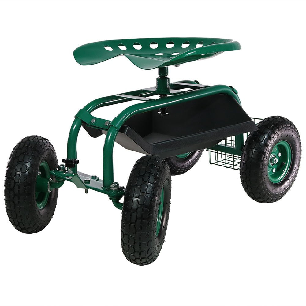 18" Green Steel Garden Stool
