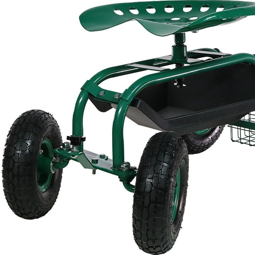 18" Green Steel Garden Stool