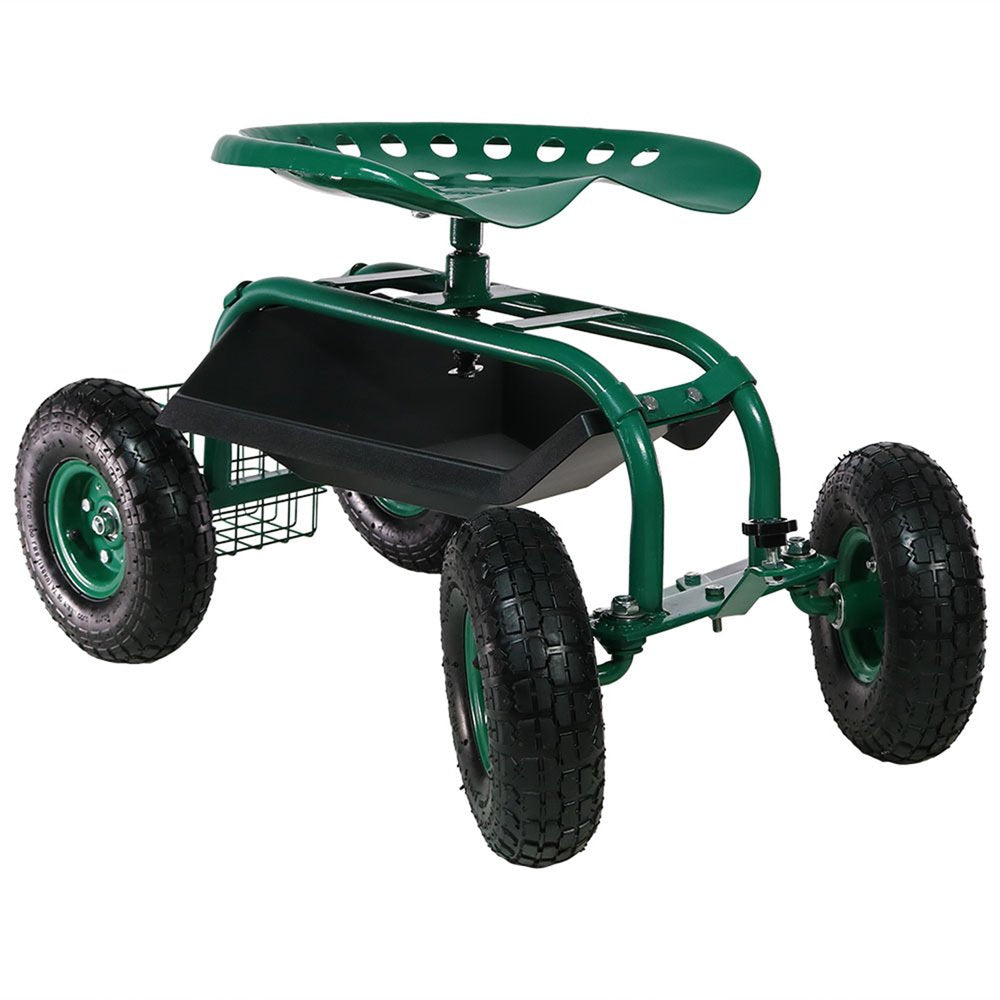 18" Green Steel Garden Stool