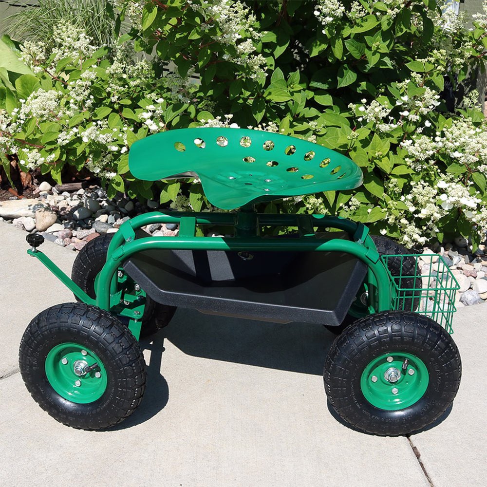 18" Green Steel Garden Stool