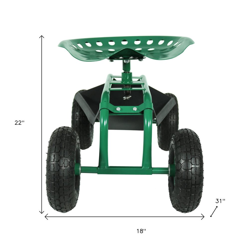 22" Green Steel Garden Stool