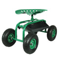 22" Green Steel Garden Stool